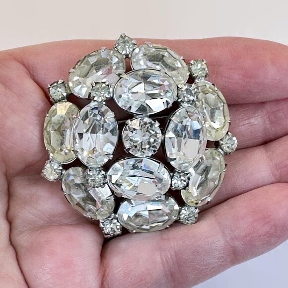 Rhinestone Brooch, Weiss, Vintage Brooch, 1950s, 1960s, Designer, Silver, Clear - Picture 1 of 5